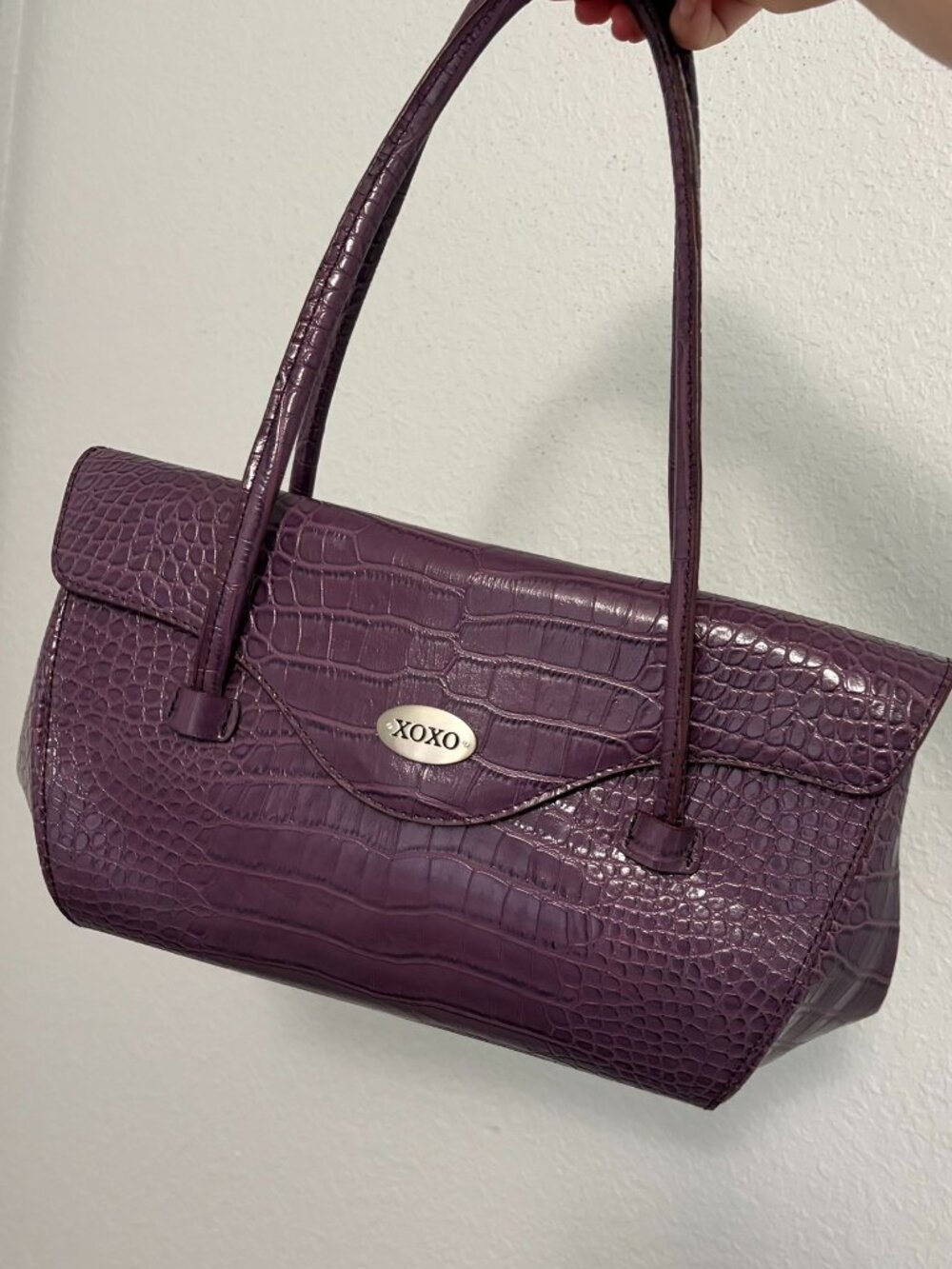 xoxo purple faux reptile skin shoulder bag